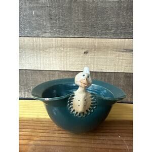 Whimsical Turkey Goose Duck Green Pottery Bowl